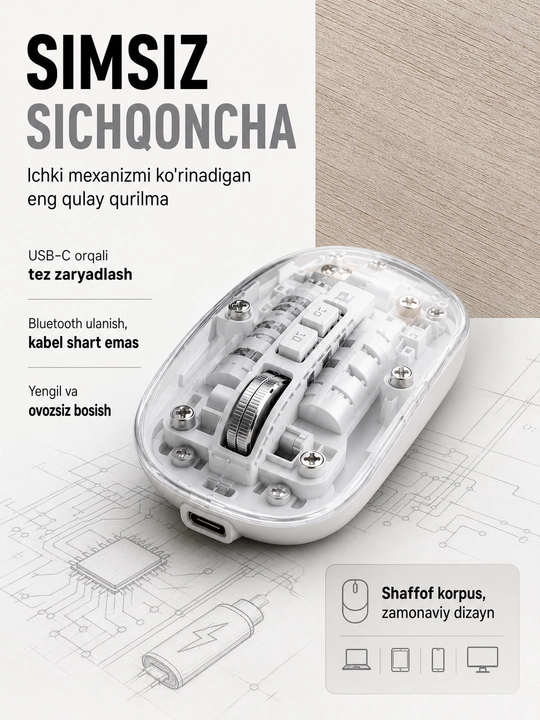 Simsiz Shaffof Sichqoncha - 