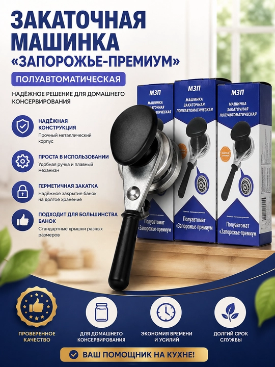 «Zaporojye-Premium» konserva yopish mashinasi — yarim avtomatik mashinka