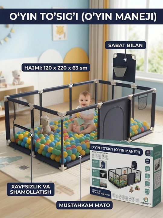 Детский манеж, игровой манеж, площадка для детей, безопасная зона, манеж для малыша, дома - 