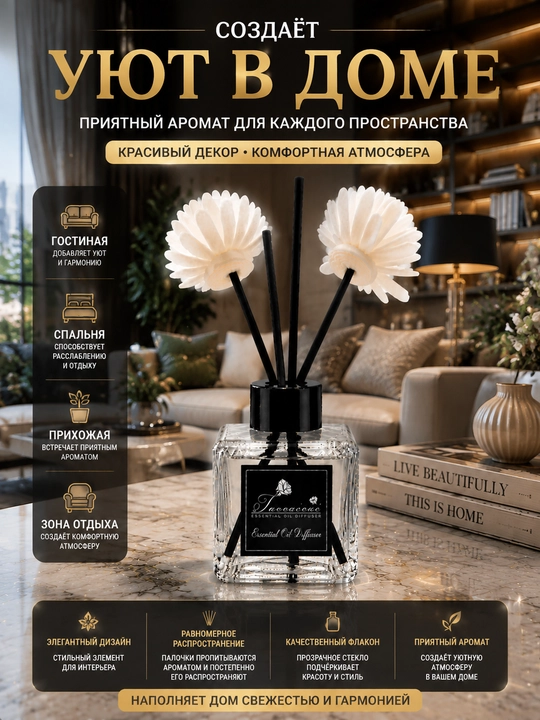 Аромадиффузор для дома Tacacaia с белыми цветами и палочками, Luxury ароматизатор, 50 мл