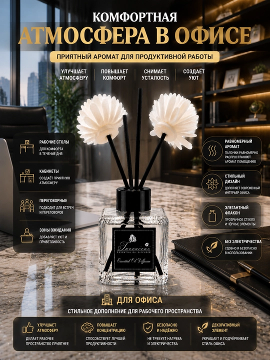 Аромадиффузор для дома Tacacaia с белыми цветами и палочками, Luxury ароматизатор, 50 мл