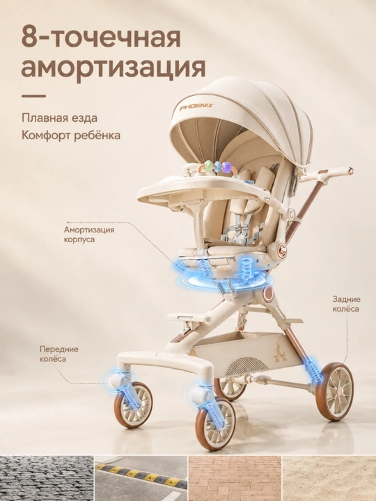 Детская коляска дрон, стильная, прочная, вращается на 360°