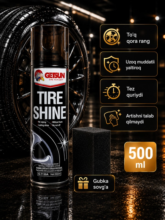 Getsun Tire Shine shinalar uchun qoraytiruvchi aerozol, 500 ml