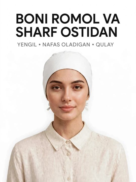 Ayollar uchun paxtali boni qalpoq, hijob va ro‘mol ostidan, 2 dona turli rang