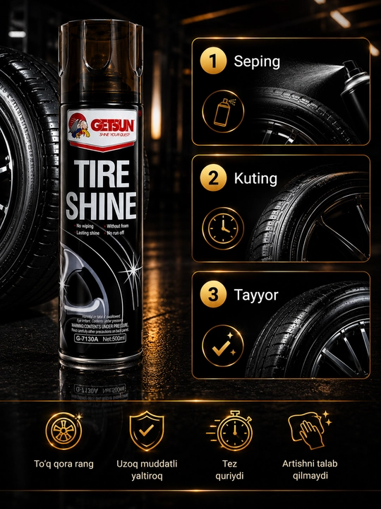 Getsun Tire Shine shinalar uchun qoraytiruvchi aerozol, 500 ml