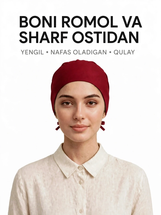 Ayollar uchun paxtali boni qalpoq, hijob va ro‘mol ostidan, 2 dona turli rang