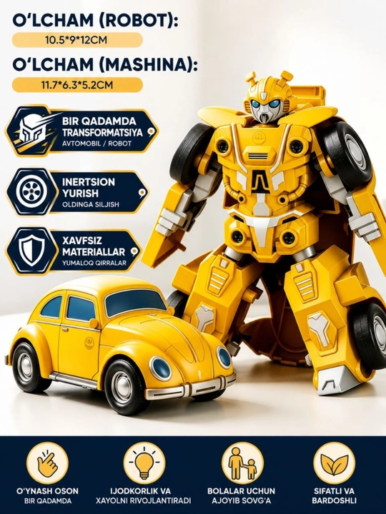 Transformatsiyalanuvchi robot-mashina o‘yinchoq, inertion mexanizmli, 3 yoshdan boshlab - 
