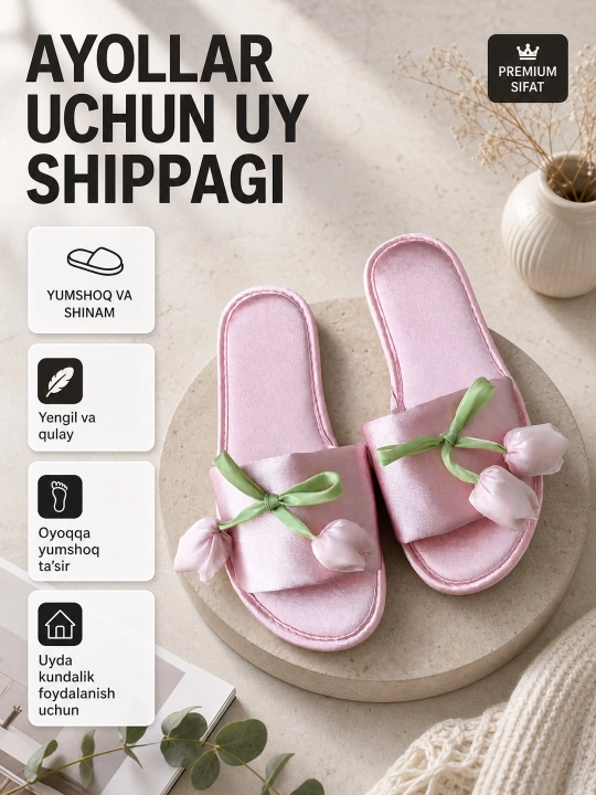 Ayollar uchun uchi ochiq uy shippaklari 36-41 razmerda