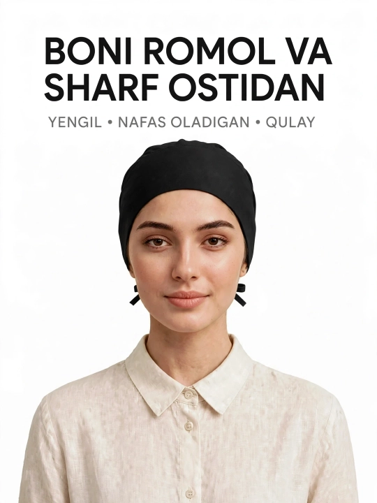 Ayollar uchun paxtali boni qalpoq, hijob va ro‘mol ostidan, 2 dona turli rang