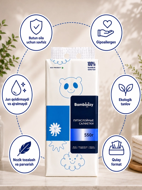 Бамбуковые салфетки Bamboozy, 5 слоев, мягкие и прочные, 550 г