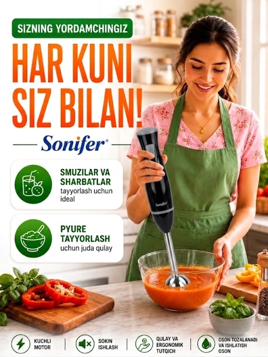 Ручной блендер Sonifer 200 Вт для смузи, коктейлей, пюре, соусов и напитков