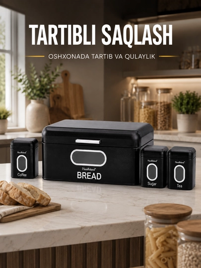 Non idish HausRoland Coffee Sugar Tea saqlash konteynerlari bilan, 4 dona