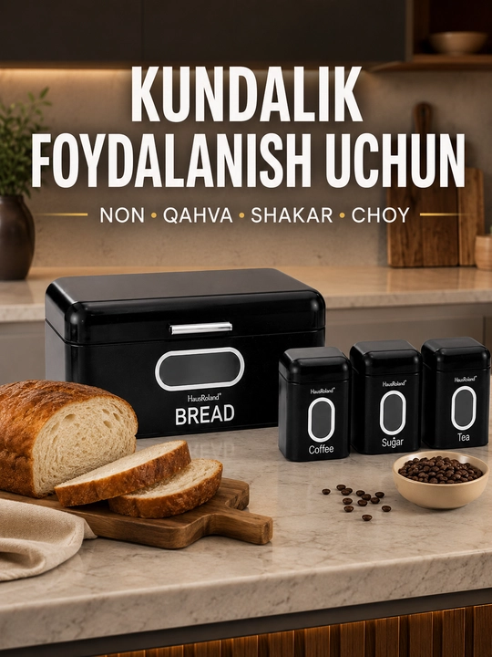Non idish HausRoland Coffee Sugar Tea saqlash konteynerlari bilan, 4 dona