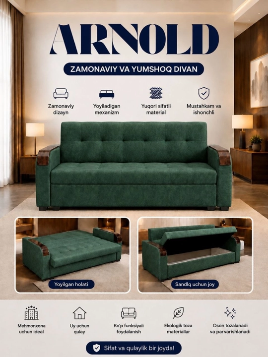 ARNOLD - yumshoq mebel, zamonaviy divan, yoyiladigan divan, mehmonxona divani, uy uchun - 