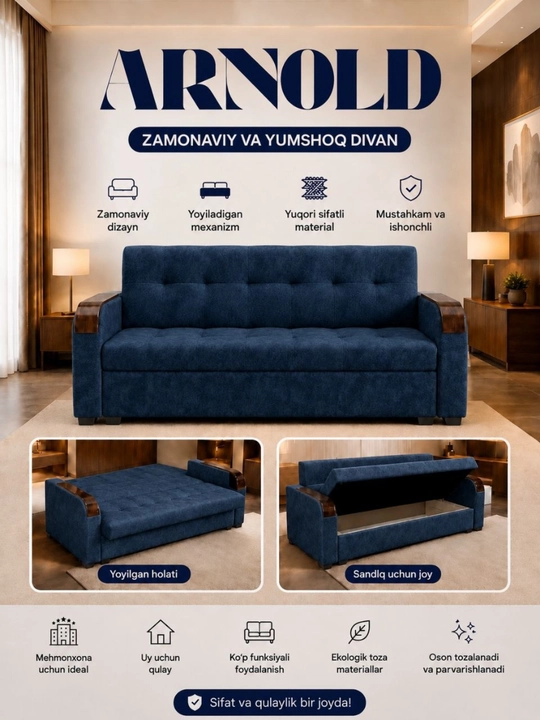 ARNOLD - yumshoq mebel, zamonaviy divan, yoyiladigan divan, mehmonxona divani, uy uchun - 