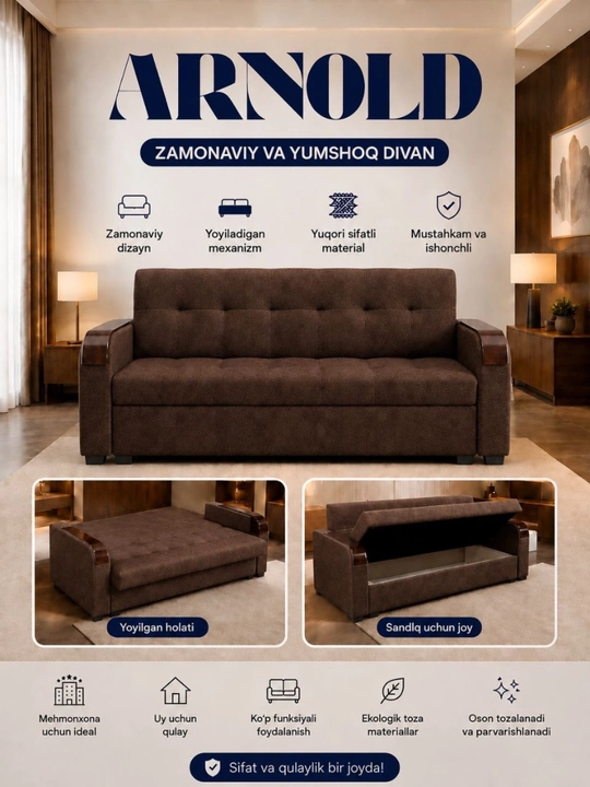 ARNOLD - yumshoq mebel, zamonaviy divan, yoyiladigan divan, mehmonxona divani, uy uchun - 