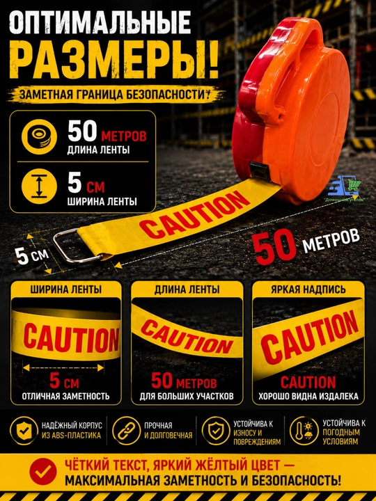 Лента сигнальная оградительная 50 мм × 50 м на катушке DANGER/CAUTION