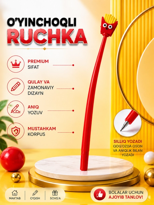Gel ruchka, ko‘k ruchka, o‘yinchoq ruchka, maktab ruchkasi