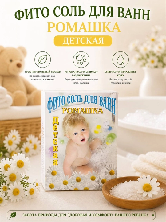 Морская фитосоль для ванны «Череда, Хвоя, Морская соль, Ромашка» - 