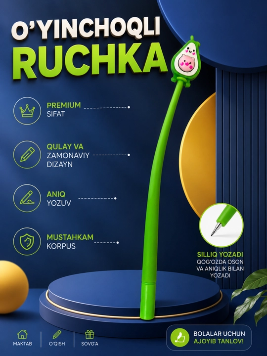 Gel ruchka, ko‘k ruchka, o‘yinchoq ruchka, maktab ruchkasi
