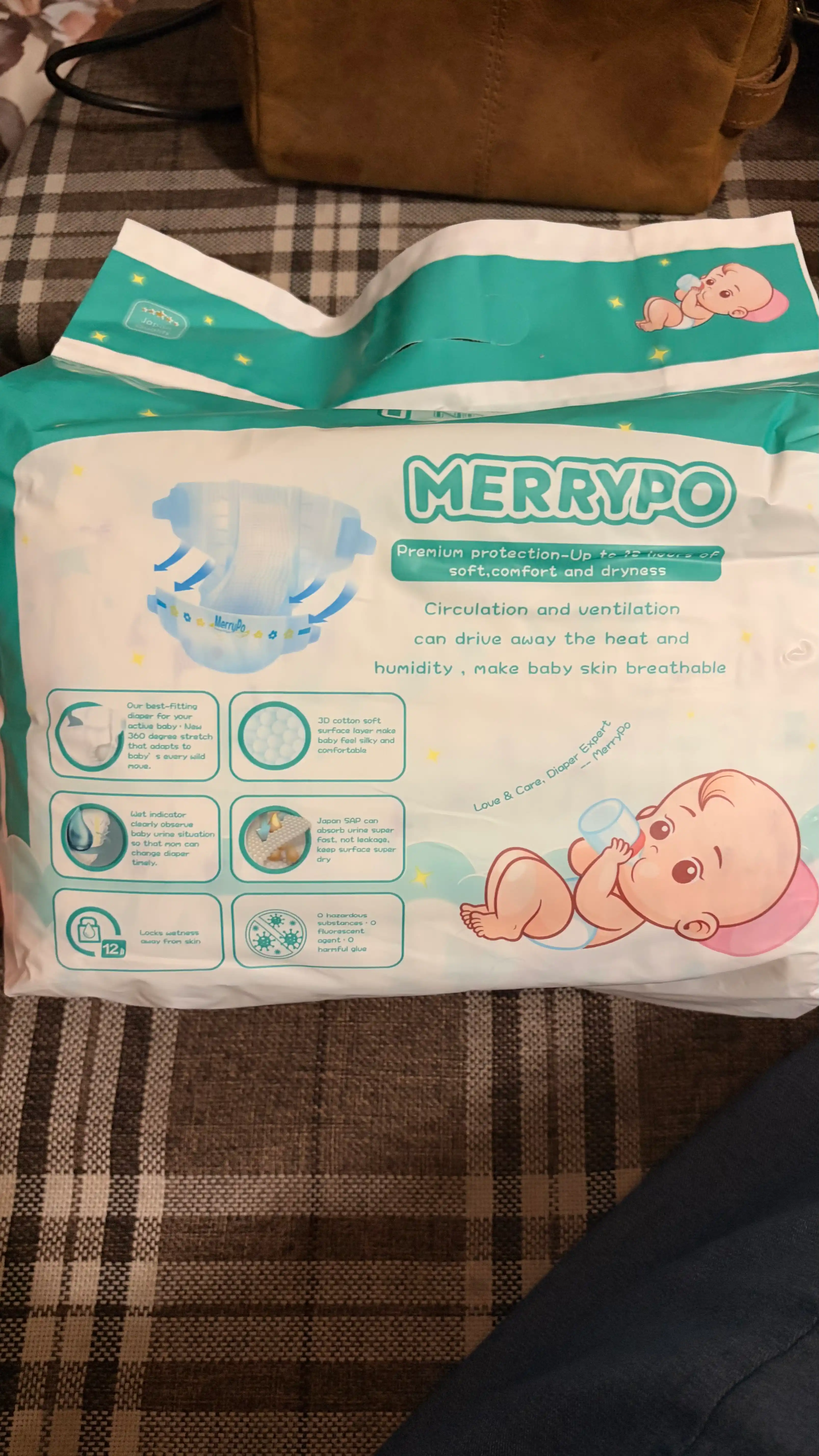 Подгузники Merrypo размер 1-6 (NB-XXL), дышащие, быстрое впитывание, японская технология