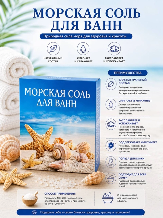 Морская фитосоль для ванны «Череда, Хвоя, Морская соль, Ромашка»