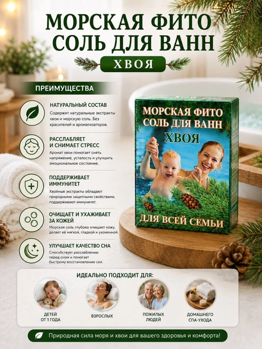 Vanna uchun dengiz fito tuzi «Chereda, Qarag‘ay, Dengiz tuzi, Moychechak»