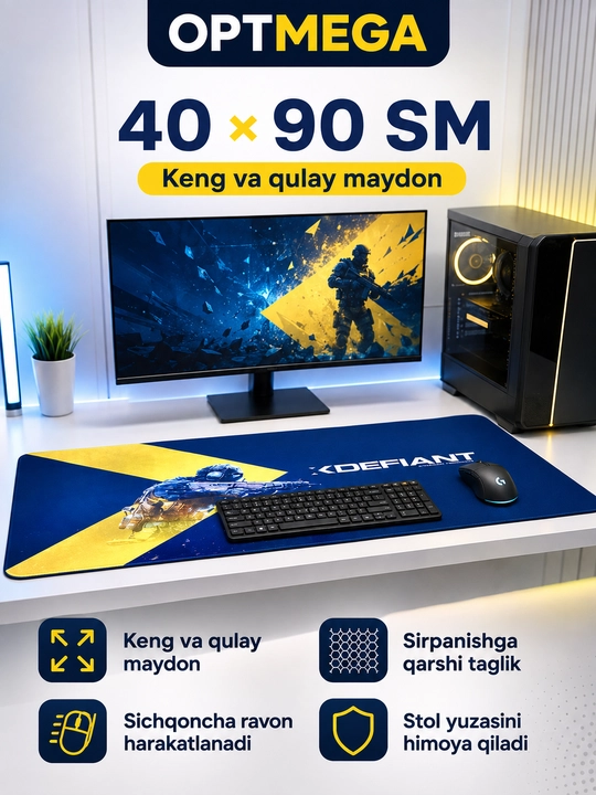 Большой коврик 100x50x3 мм, игровой и офисный коврик для клавиатуры и мыши - 
