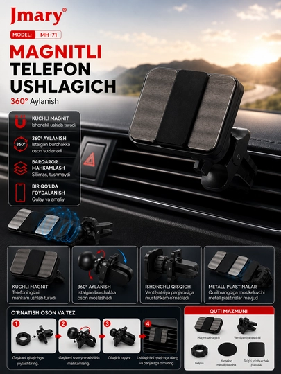 Avtomobil uchun magnit vakuumli telefon ushlagichi Magsafe bilan, 360 darajali, prisoskali