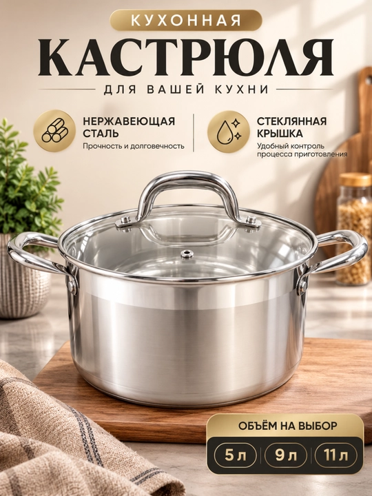 Кастрюля Haus Roland, из нержавеющей стали со стеклянной крышкой - 