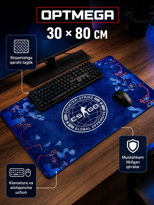 Большой коврик 100x50x3 мм, игровой и офисный коврик для клавиатуры и мыши - 