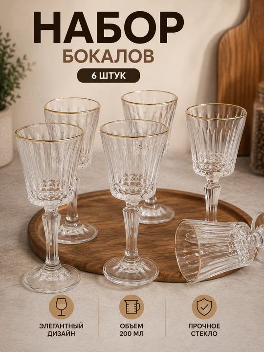 Набор стеклянных фужеров 6 шт - 