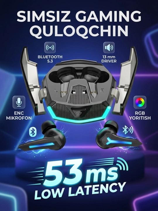 Беспроводные наушники Bluetooth 5.3 TWS Gaming 53мс ENC RGB, 13мм