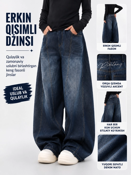 Ayollar Baggy Oversize Y2K jinsi shimlari baland bel, keng to‘g‘ri kesim, Streetwear Casual