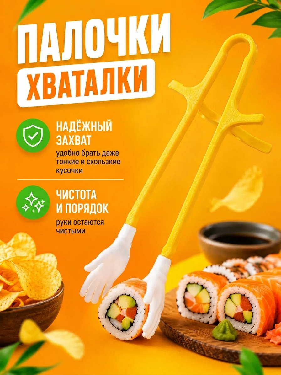 Палочки для суши и закусок с держателями в форме рук, 2 шт