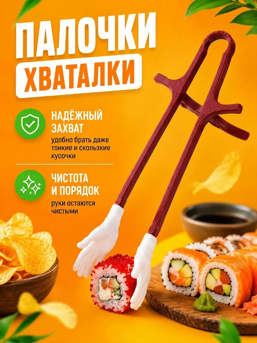 Палочки для суши и закусок с держателями в форме рук, 2 шт