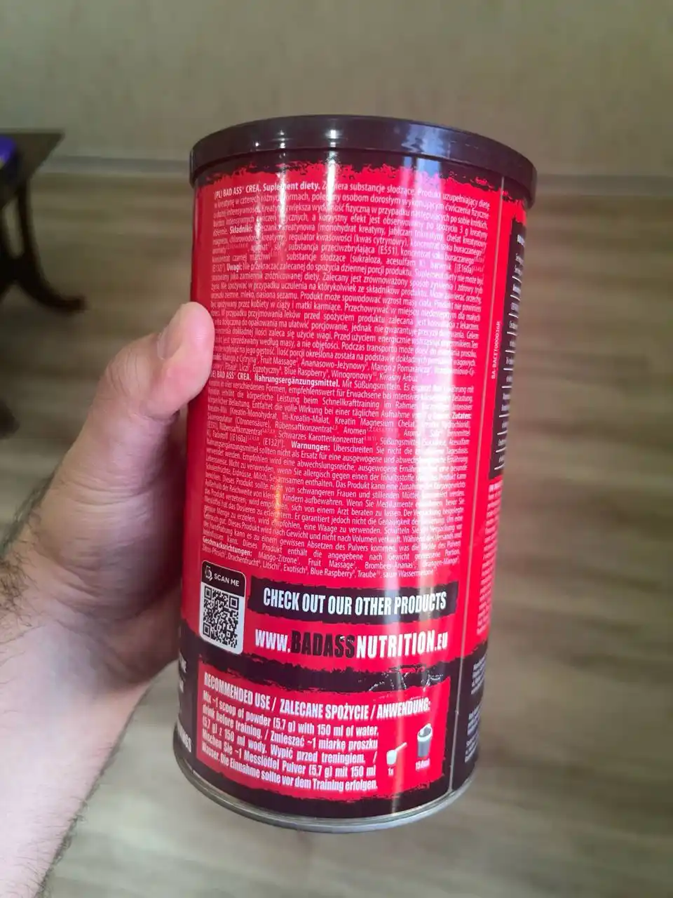 Kreatin monogidrat BAD ASS, ta'mlik, 300 g, 52 porsiya