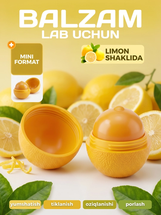 Lab uchun namlantiruvchi, oziqlantiruvchi va davolovchi balzam - limon shaklidagi gigiyenik lab bo‘yog‘i