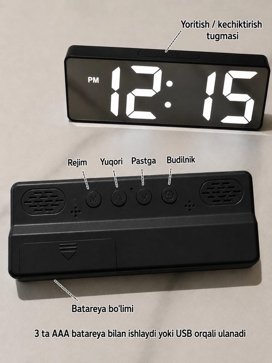 Ko'p funksiyali LED soat, elektron budilnik