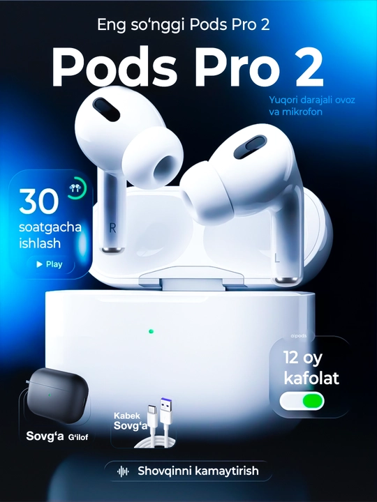 Pods pro 2, наушники беспроводные, беспроводные наушники, блютуз наушники, наушники беспро - 