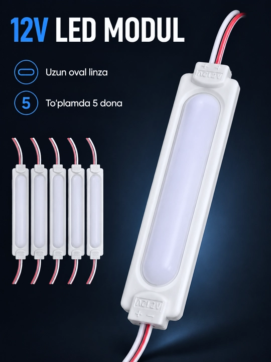 Interyer, avtomobil va reklama yoritishi uchun 12V LED modul va 12–24V kontroller