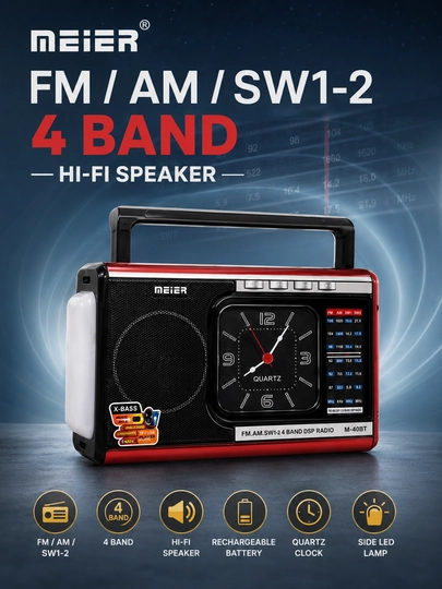 Радиоприемник MEIER M-40BT портативное радио FM AM SW USB SD TF с часами чёрный