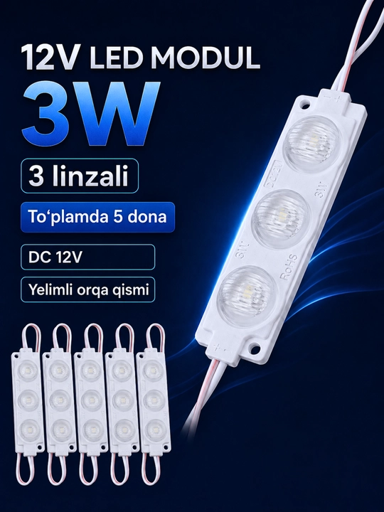 Interyer, avtomobil va reklama yoritishi uchun 12V LED modul va 12–24V kontroller