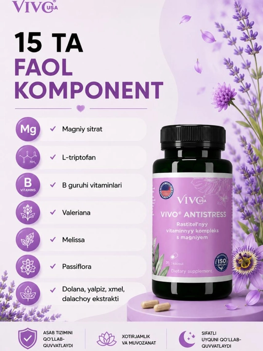 "VIVO ANTISTRESS" Magniyli o‘simlik-vitamin kompleksi