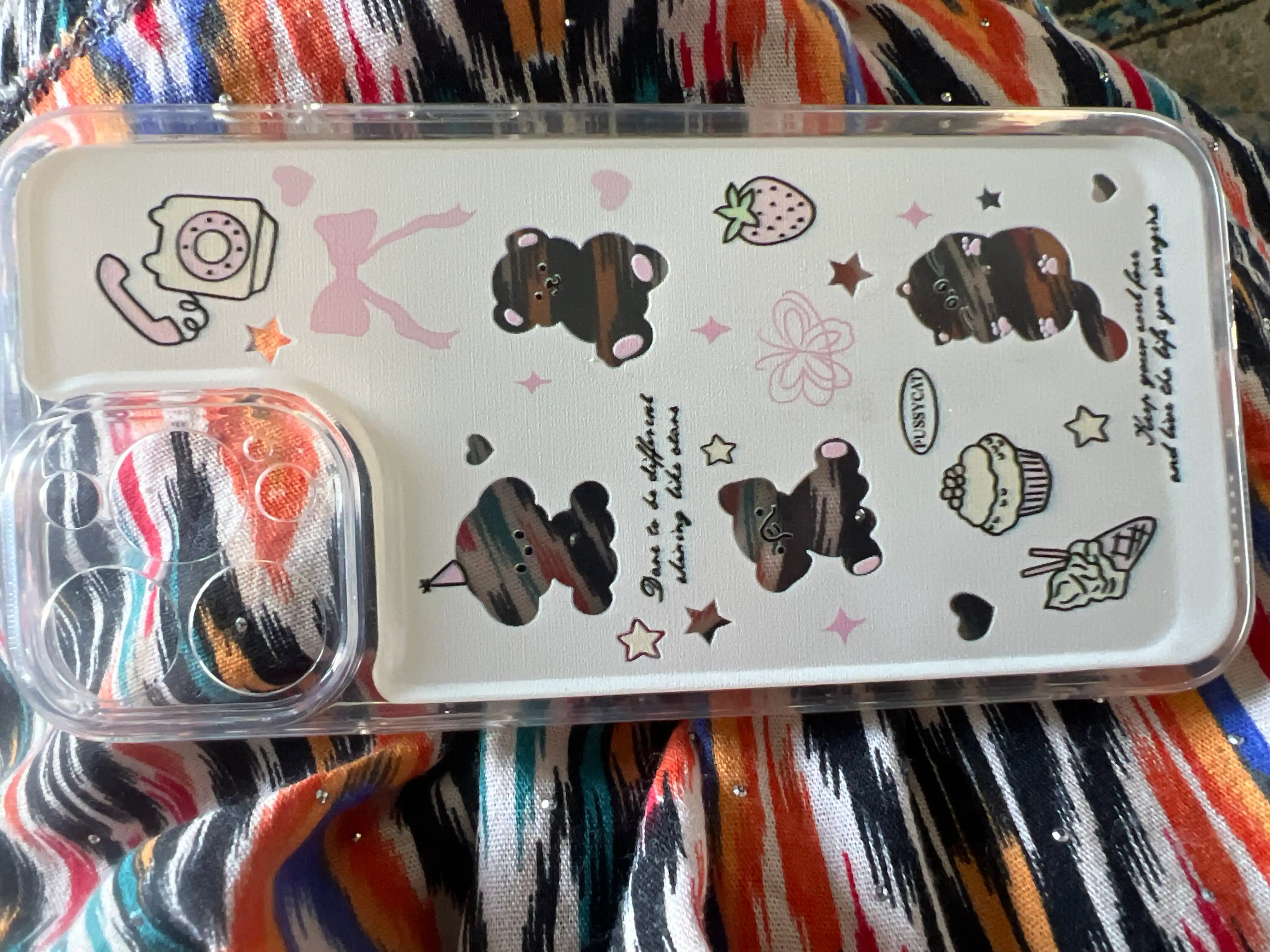 IPhone uchun shaffof silikon chexol Cute Bear Cat Kawaii kamera himoyali
