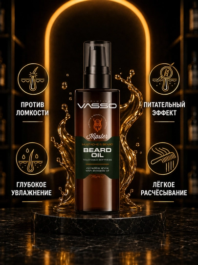 Масло для бороды VASSO Hipster с маслом авокадо, 75 мл