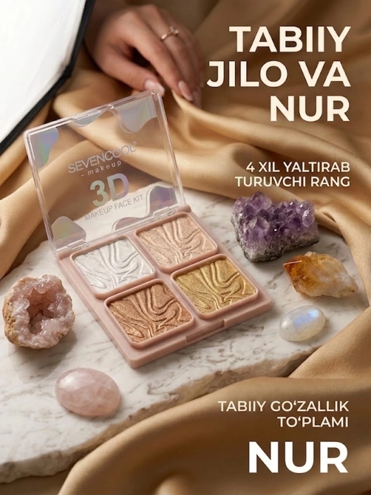 SEVENCOOL Professional 3D Makeup Face Kit yuz uchun haylayter, paletka
