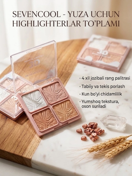 SEVENCOOL Professional 3D Makeup Face Kit yuz uchun haylayter, paletka