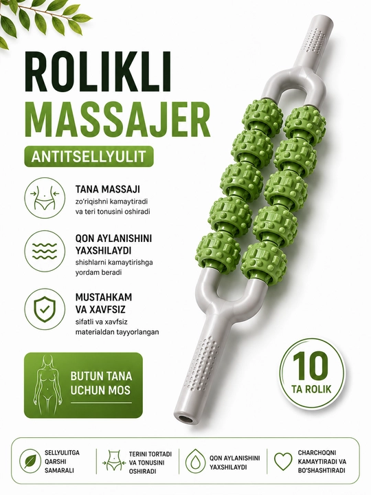 Yog‘och rolikli antitsellyulit massajer Skalka – butun tana uchun