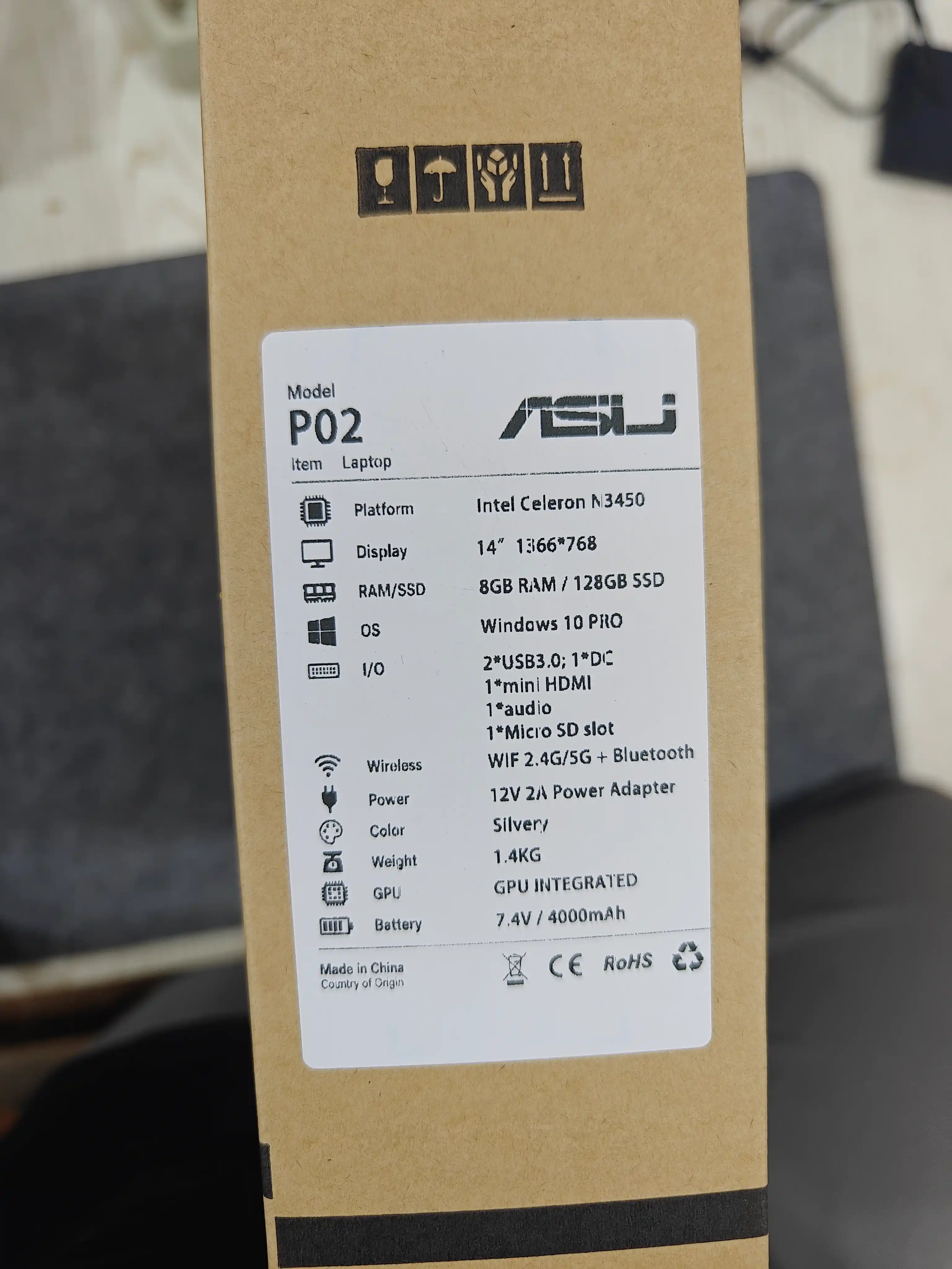 Ноутбук ASIJ P02 14″ IPS, Intel Celeron N3450, 6 ГБ DDR4, SSD 128 ГБ, Windows 10 Pro, офис